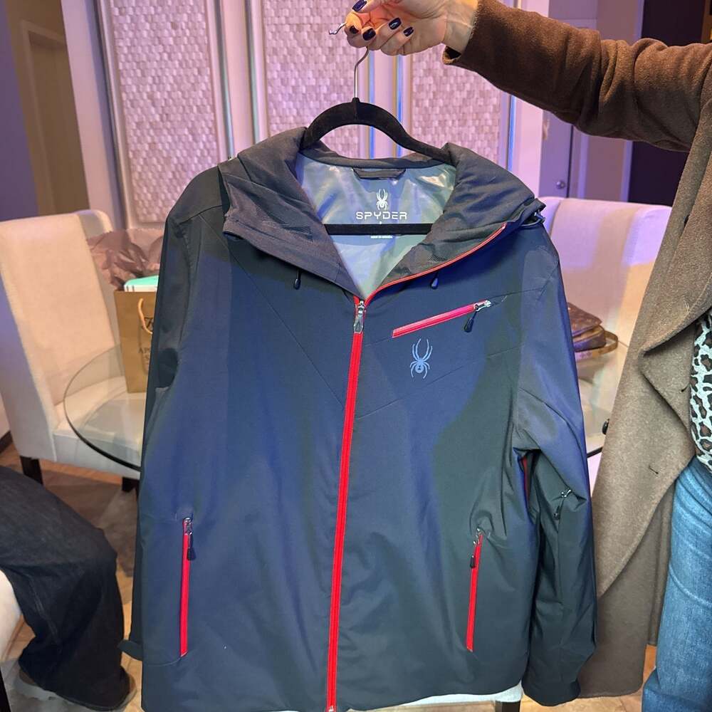 Spyder Men's Black/Red Full-Zip Hooded Ski Jacket with Spider Logo
